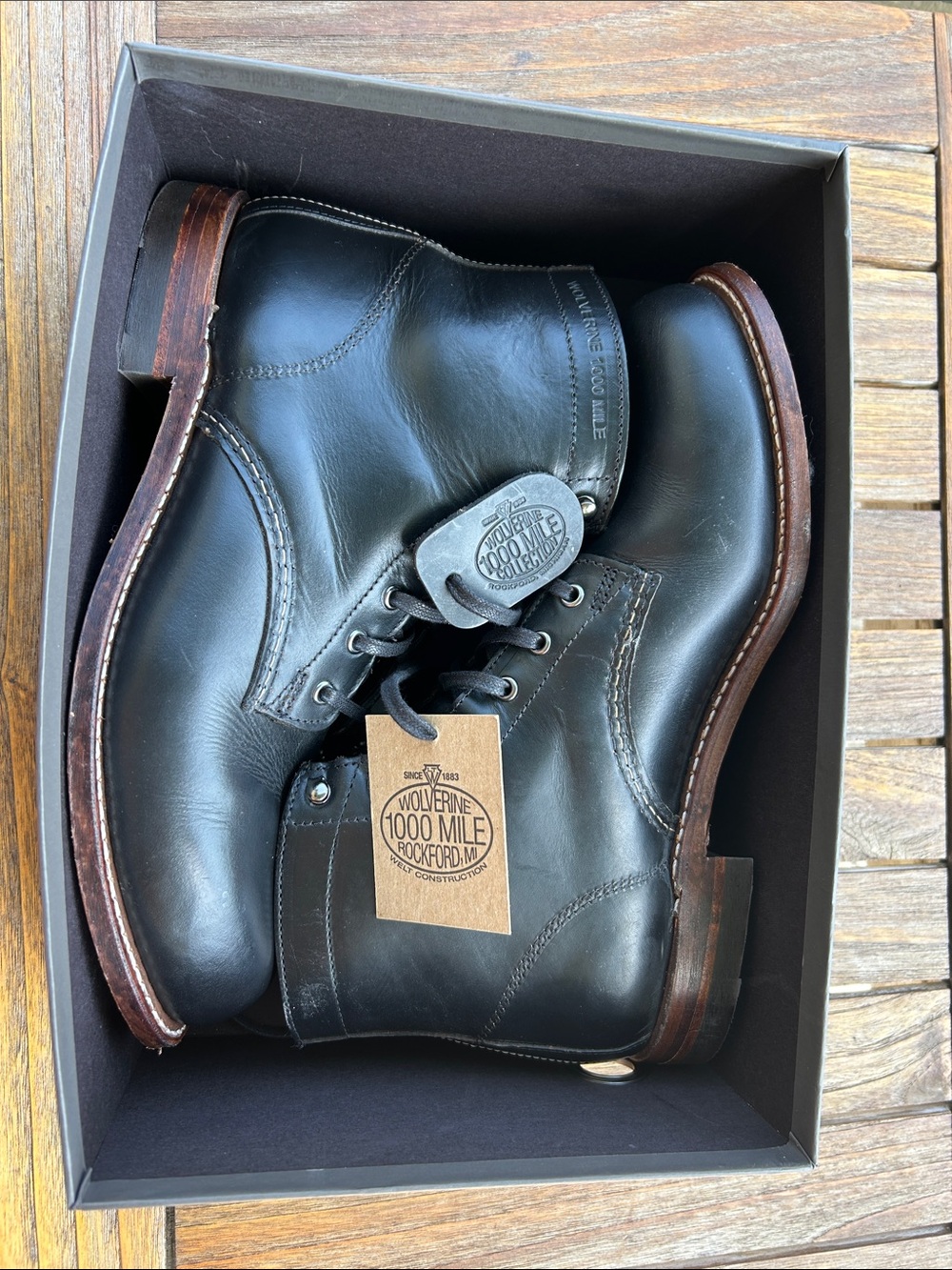 Wolverine 1000 Mile Black Boots, Size 9.5